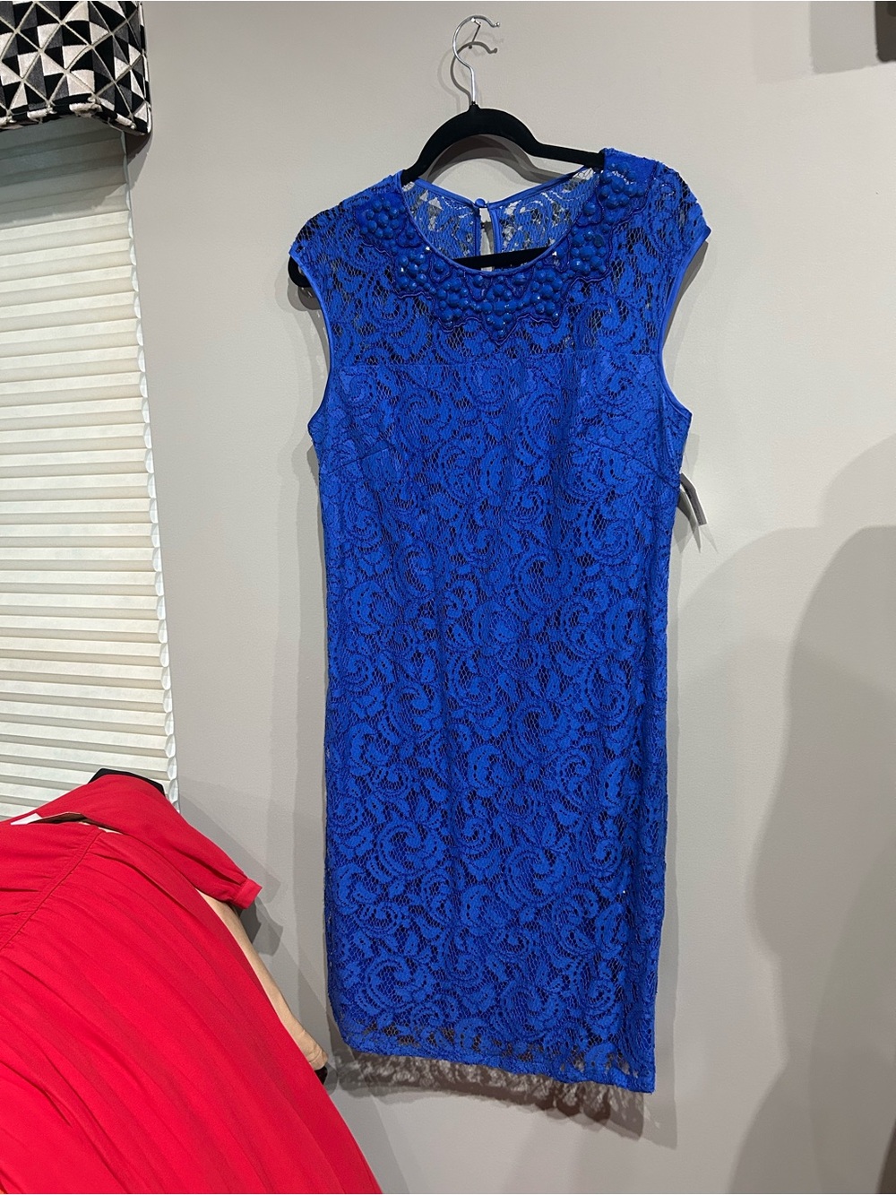 Saks Fifth Avenue Royal Blue Lace Cap-Sleeve Sheath Dress